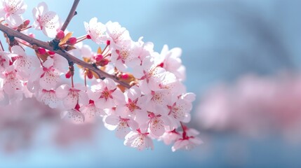 cherry blossom sakura flower on blue sky background in spring