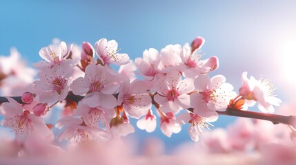 cherry blossom sakura flower on blue sky background in spring
