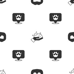 Set Mustache and beard, Shaving foam on hand and Barbershop on seamless pattern. Vector