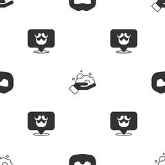 Set Mustache and beard, Shaving foam on hand and Barbershop on seamless pattern. Vector