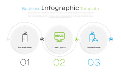 Set line Whipped cream in bottle, Lettering milk and . Business infographic template. Vector