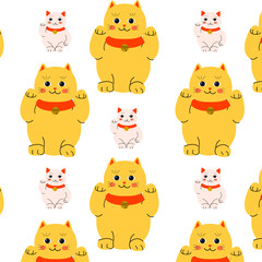 yellow cat maneki and white neko pet