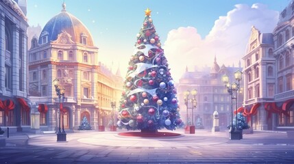 Christmas tree in the city - obrazy, fototapety, plakaty