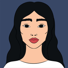 Portrait of a beautiful young Asian woman. Hand drawn vector illustration