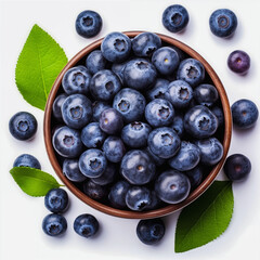 High angle view image of blueberries in bowl on white background.