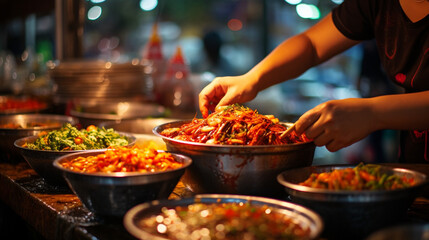 Obraz premium Thai Street Food Adventure, created with generative AI technology
