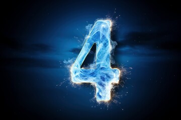 Celestial Quartet: A Night Sky Symphony, Where the Minimalistic Number 4, Crafted from Lightning and Sparks, Dances Amidst the Stars in a Radiant and Atmospheric Display