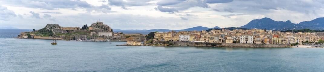 Panoramic view of the old town of Corfu (Korkyra) city, Corfu (Kérkyra) island, Ionian Sea,...