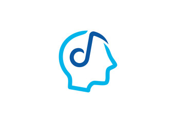 human head with headphones logo, music icon style vector design illustration