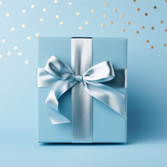 blue gift box with blue ribbon