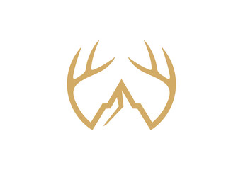 simple creative deer antlers and mountain logo design vector illustration