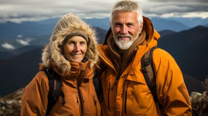 Active Senior Caucasian Couple Hiking Mountains, HD, Background Wallpaper, Desktop Wallpaper
