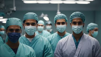 Fototapeta na wymiar How Surgeons Work Together: A Portrait of a Diverse Medical Team in Action
