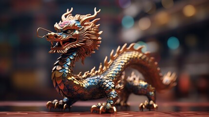 Golden dragon statue in the Chinese temple, closeup of photo - obrazy, fototapety, plakaty