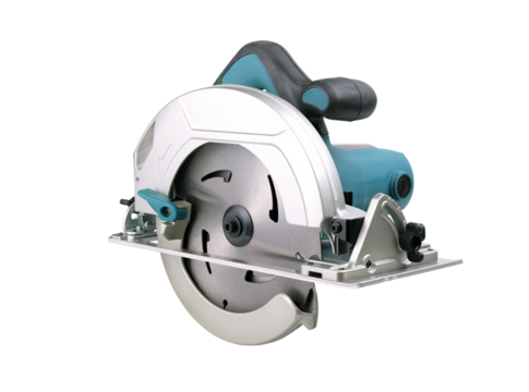 New modern circular saw on white background