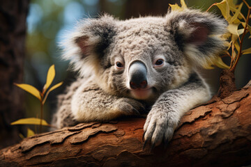 Fototapeta premium Koala on eucalyptus tree outdoor..