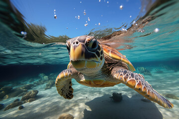 Endangered Hawaiian Green Sea Turtle. - obrazy, fototapety, plakaty