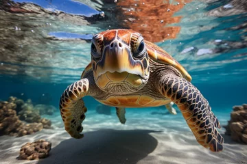 Fotobehang Endangered Hawaiian Green Sea Turtle. © charunwit