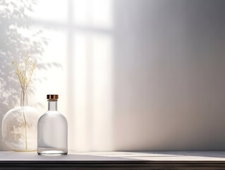 
Mock up for background, showcase, white empty luxuty bottle of cosmetic, on the table