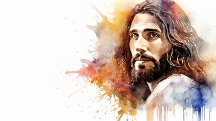 jesus cristo em arte aquarela  - obrazy, fototapety, plakaty