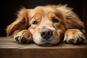 Cute golden retriever laying on his back