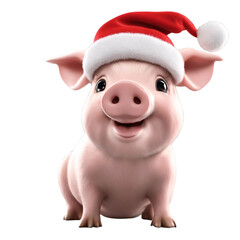 Funny Christmas Pig With Santa Clause Cap Png Clipart Sticker