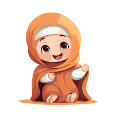 religious dress baby girl muslim cute character cartoon smile illustration