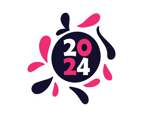 2024 Happy New Year Holiday Pink And Black Graphic Design Abstract Vector Logo Symbol Illustration