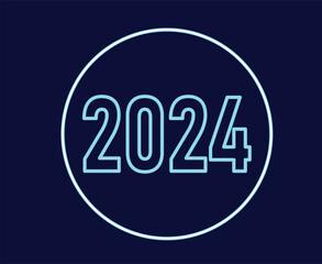2024 Happy New Year Holiday Graphic Design Neon Abstract Vector Logo Symbol Illustration With Blue Background