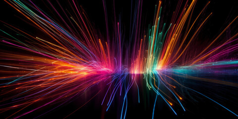 of vibrant neon different color against a black background.  Modern background in lines style. Abstract,creative