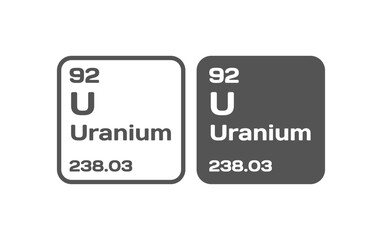 Uranium chemical element icon. Flat, gray, U Uranium chemical element icons, periodic table. Vector icons