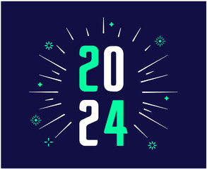Fototapeta premium 2024 Happy New Year Holiday Graphic Design Green And White Abstract Vector Logo Symbol Illustration With Blue Background