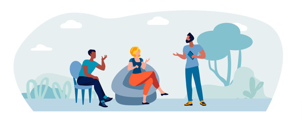 Fototapeta premium Environment ecology conservation concept. People discuss nature and environmental problems. Vector illustration
