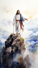 jesus cristo o salvador no alto de montanha  - obrazy, fototapety, plakaty