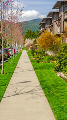 A perfect neighborhood. apartments in suburb at Spring in the north America