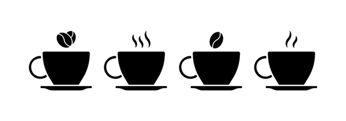 Coffee cup icons. Silhouette, black, cup with coffee icons. Vector icons