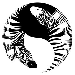 Two zebras in a circle looking like a yin-yang symbol