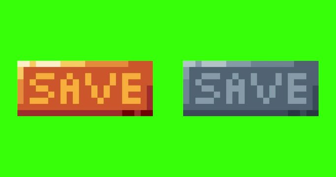 Green screen of save,save button bits pixel slowly appeared and dissappeared. Simple animation from pixel dots form sets of save button . Usefull for game asset or design asset animate.