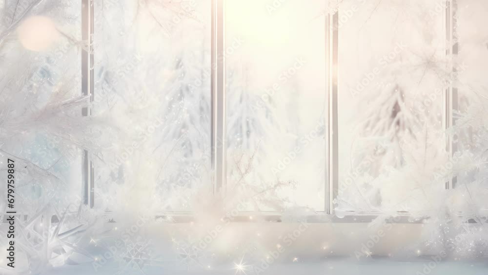 Aufkleber a serene winter scene with light shimmering through frostcovered windows. the delicate frost pattern
