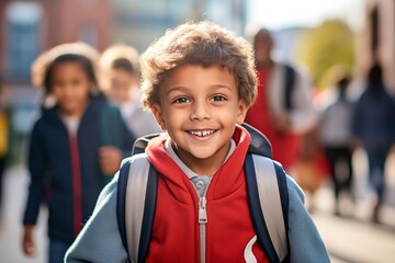 Happy Child Going to School.