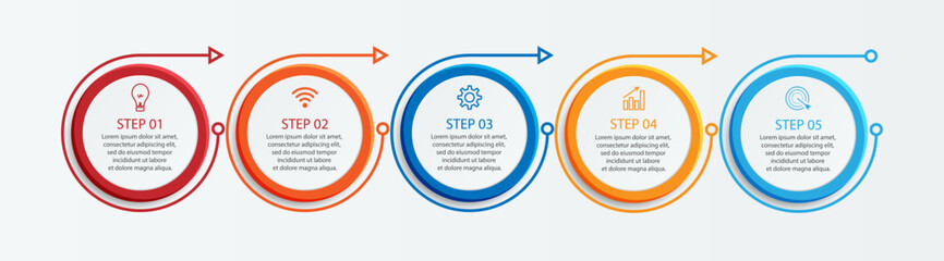 Basic RGBDesain Infografis Bisnis sederhana, vektor
templat dengan garis warna warni, ikon, angka dan
5 pilihan atau langkah. Dapat digunakan untuk proses diagram,
presentasi, tata letak alur kerja, s