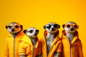 Stylish Meerkats in Yellow Hoodies.