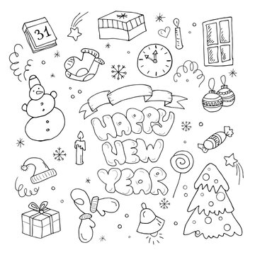 Christmas and New Year doodle vector images