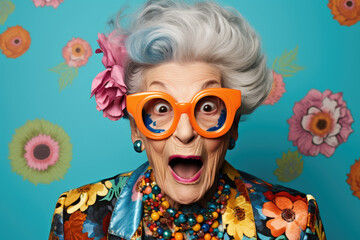 Funny and silly grandmother portrait