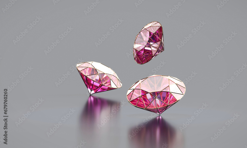 Poster abstract colorful brilliant diamond gem placed on glossy background 3d rendering