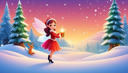 angel girl with a christmas gift