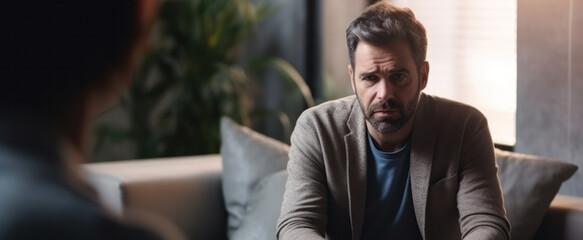 man with mental health problems is consulting. psychiatrist is recording the patient's condition for treatment. encouragement, love and family problem, bipolar , depression patient, protect suicide