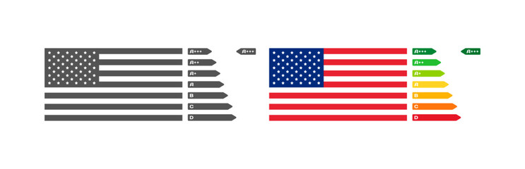 Rating letters flag of USA. Different styles, rating letters, national flag of the country USA. Vector icons