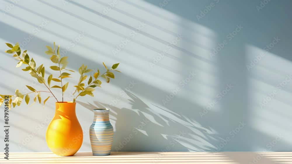 Poster an scene showcasing a minimalist light background with a summery vibe. the bright sunlight filtering
