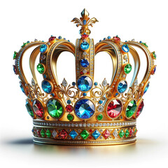 Golden crown with precious stones on a white background